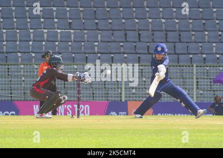 Sylhet, Bangladesh. 7th Oct, 2022. Thailand Women team captain Naruemol Chaiwai hits the ball against UAE team during the Women's Cricket T20 Asia Cup 2022 at Sylhet International Stadium. on October 7, 2022 in Sylhet, Bangladesh. (Credit Image: © Md Rafayat Haque Khan Eyepix G/eyepix via ZUMA Press Wire) Stock Photo