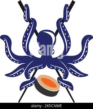 octopus sushi restaurant logo Icon Illustration Brand Identity Stock Vector