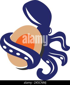 octopus sushi restaurant logo Icon Illustration Brand Identity Stock Vector