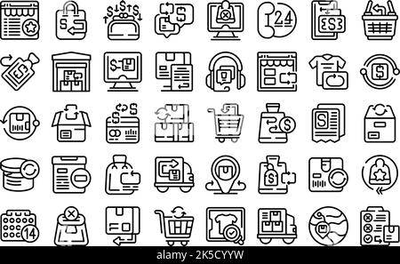 Purchase returns icons set outline vector. Shipping receive. Refund store Stock Vector