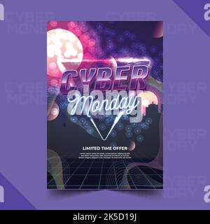 realistic wavy cyber monday vertical poster template vector design illustration Stock Vector