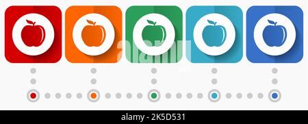 Apple vector icons, infographic template, set of flat design symbols in 5 color options Stock Vector