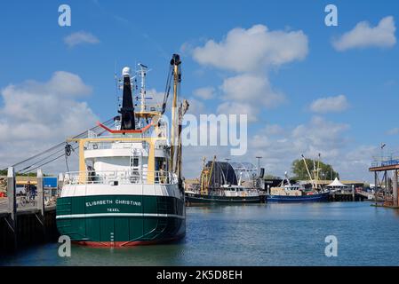 Fishing trawler in harbor, Oudeschild, Texel, North Holland, Netherlands Stock Photo