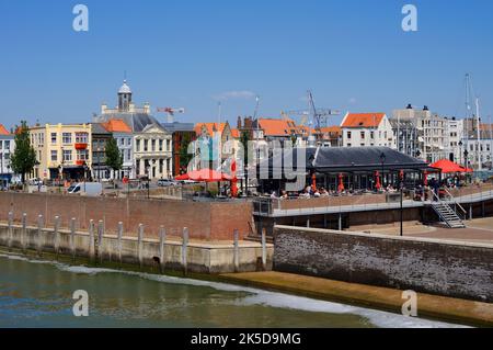 City view with restaurant at pilot harbor, Vlissingen, Walcheren, Zeeland, Netherlands Stock Photo