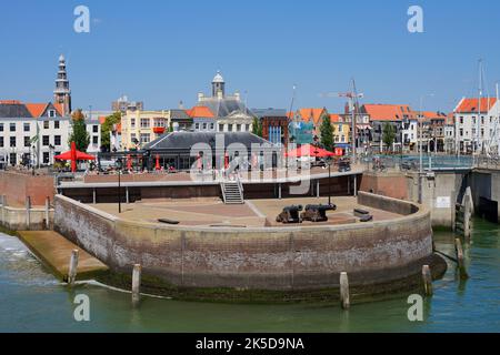 City view with restaurant at pilot harbor, Vlissingen, Walcheren, Zeeland, Netherlands Stock Photo