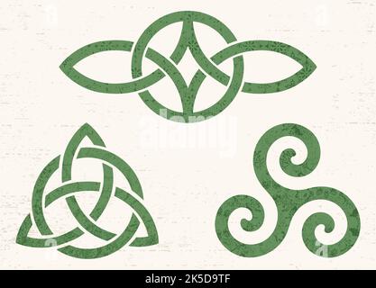 A set of celtic symbols in a cut paper style with textures Stock Vector