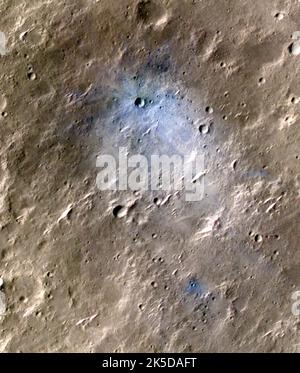 NASA's Mars Reconnaissance Orbiter captured this image of a meteoroid impact that was later associated with a seismic event detected by the agency's InSight lander using its seismometer. This crater was formed on May 27, 2020. MRO's Context Camera originally located the impact. Then, the spacecraft's High Resolution Imaging Science Experiment (HiRISE) camera captured this scene in color. The ground is not actually blue; this enhanced-color image highlights certain hues in the scene to make details more visible to the human eye – in this case, dust and soil disturbed by the impact. Stock Photo