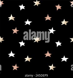 Black festive packaging paper with Christmas stars made of gold and bronze foil. Seamless vector pattern. Stock Vector