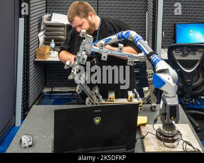 Parts for the Orion crew module which will carry astronauts on Artemis II are machined at Aerospace Engineering Corporation in California on June 18, 2018. Stock Photo