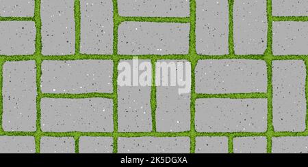 Seamless pattern of old pavement with moss and textured bricks Stock Vector