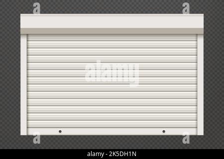 White closed roller garage shutter door with realistic texture mockup Stock Vector