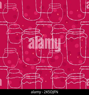 Seamless pattern with jars of jam illustration on red background Stock Vector