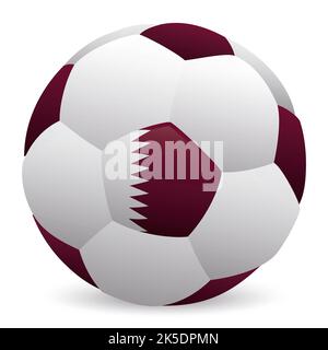 Commemorative soccer ball design with Qatar flag and maroon color, isolated white background Stock Vector