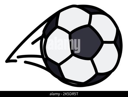 Fast soccer ball with speed tail, in flat style with outlines over white background. Stock Vector