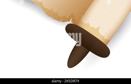 Banner template decorated with ancient unrolled scroll in the top. Design isolated in gradient effect. Stock Vector