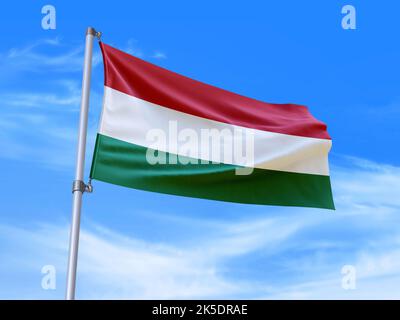 Beautiful Hungry flag waving in the wind with sky background - 3D illustration - 3D render Stock Photo