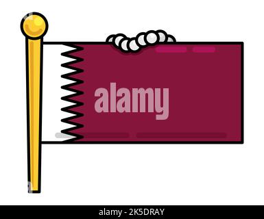 Design in flat style and outlines of Qatar flag with golden flagpole and pearls necklace. Stock Vector