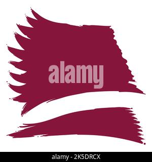 Pair of labels in brush strokes effect in maroon color with serrated edges like Qatar flag. Stock Vector