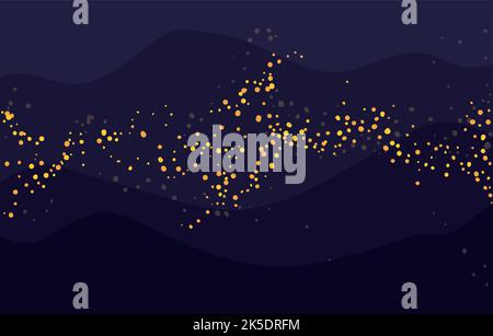 Magical template with sand or dust over dark night scene with dunes shapes. Stock Vector