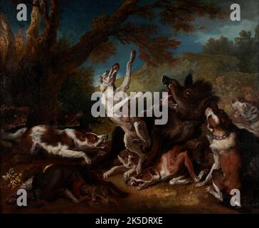 Chasse au sanglier, d'apr&#xe8;s Hondius, between 1686 and 1755. Boar hunt, after Abraham Hondius. Stock Photo