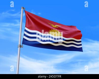 Beautiful Kiribati flag waving in the wind with sky background - 3D illustration - 3D render Stock Photo