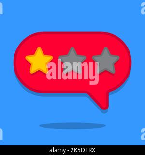 Three stars. Customer rating, reviews. Isolated on blue background. Vector illustration. Stock Vector