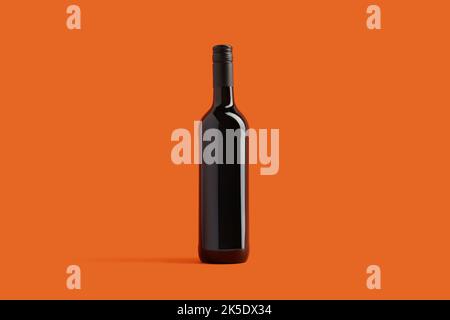 Bottle of red wine. Alcoholic drink on orange background with deep shadows Stock Photo