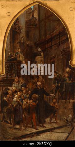 Esquisse pour l'&#xe9;glise Saint-Merry : Saint Fran&#xe7;ois-Xavier parcourant les rues de Goa pour appeler les enfants et les esclaves au cat&#xe9;chisme, 1874. St Francis-Xavier in the streets of Goa to teach the catechism to children and slaves. Stock Photo