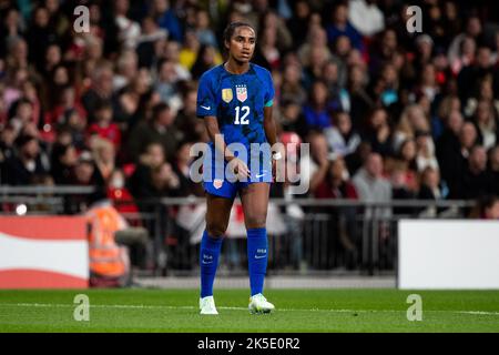 London, UK. 07th Oct, 2022. Naomi Girma (12 USA) during the friendly game between England and USA at Wembley Stadium in London, England. (Liam Asman/SPP) Credit: SPP Sport Press Photo. /Alamy Live News Stock Photo