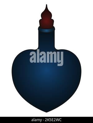 A bottle of love potion. Heart shaped vessel. Colored vector illustration. Isolated background. Cartoon style. A miraculous drink. Stock Vector