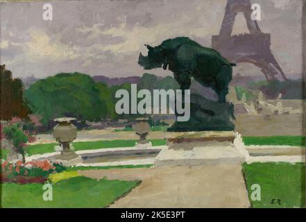 Jardin du Trocad&#xe9;ro avec le Rhinoc&#xe9;ros de Jacquemart, 1922. Stock Photo