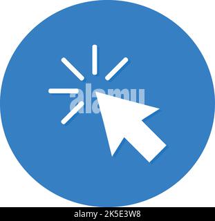 White click cursor icon in blue circle. Flat desing vector.  Stock Vector