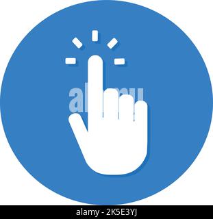 White hand click icon in blue circle. Flat desing vector.  Stock Vector