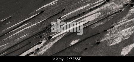 Martian landscape. This HiRISE image shows landforms on the surface of Mars. Linear Dunes. Image taken from 322 km above the surface; terrain shown less than 1 km top to bottom; north is approximately to the left. A unique optimised version of NASA imagery. Credit: NASA/JPL/UArizona Stock Photo