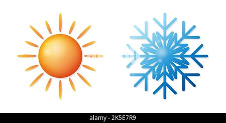 Sun and Snowflake 3D Realistic Weather Icons. Stock Vector