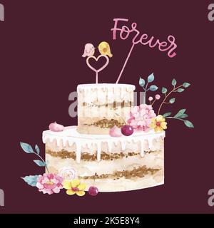 Classic 3 tiered delicious wedding cake with white icing decorated with cream roses realistic image vector illustration Stock Vector