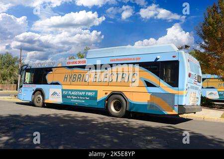 Hybrid Electric public transport bus in Flagstaff, AZ Stock Photo