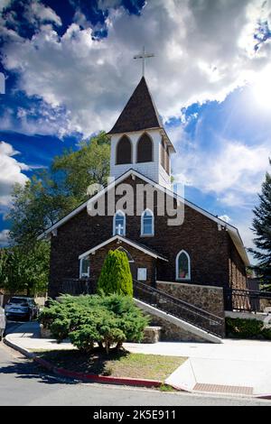 Our Lady of Guadalupe Catholic Church building in Flagstaff, Arizona. Stock Photo