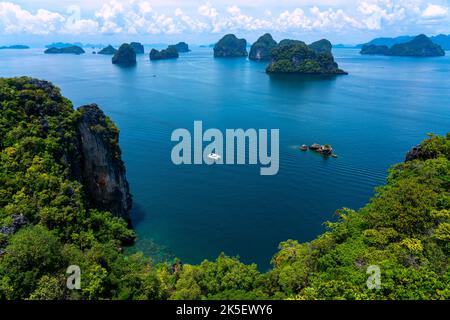 Exotic islands in Andaman Sea from Ko Hong viewpoint, Krabi, Thailand Stock Photo