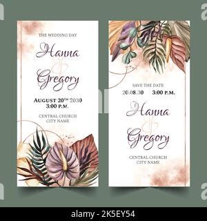 watercolor boho wedding banners vertical vector design illustration Stock Vector