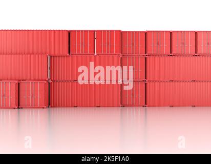 3d rendering stack of red containers on white background Stock Photo ...