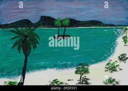 Oil painting of Sandy tropical  beach islands with sea green water Stock Photo