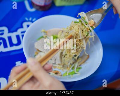 Dried egg noodles with pork without soup Asian food style Stock Photo