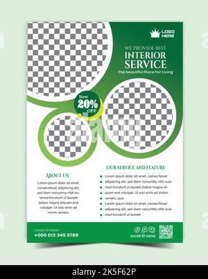 Interior Flyer Template, Home Interior Design Template, modern Interior organization flyer Design Stock Vector