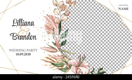 watercolor boho wedding youtube thumbnail vector design illustration Stock Vector