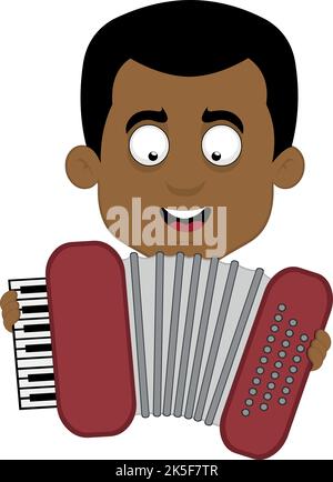 Vector illustration of the face of a bald man cartoon playing musical instrument accordion Stock Vector