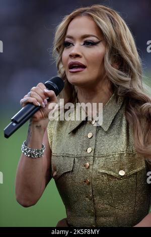 Rita Ora performs before the Women's Rugby World Cup 2021 matches at