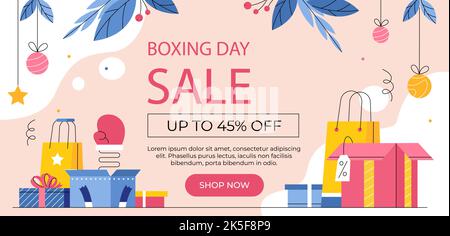 Flat boxing day horizontal banner template Vector illustration. Stock Vector