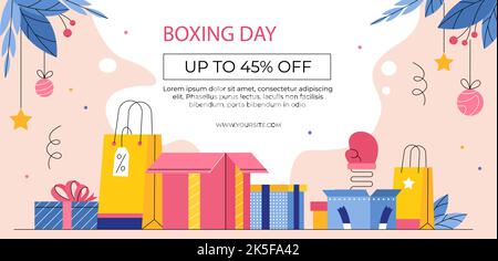 Flat boxing day horizontal banner template Vector illustration. Stock Vector