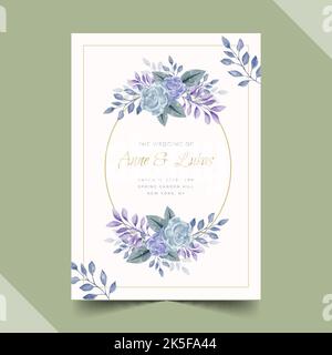 hand painted purple flowers wedding invitation vector design illustration Stock Vector